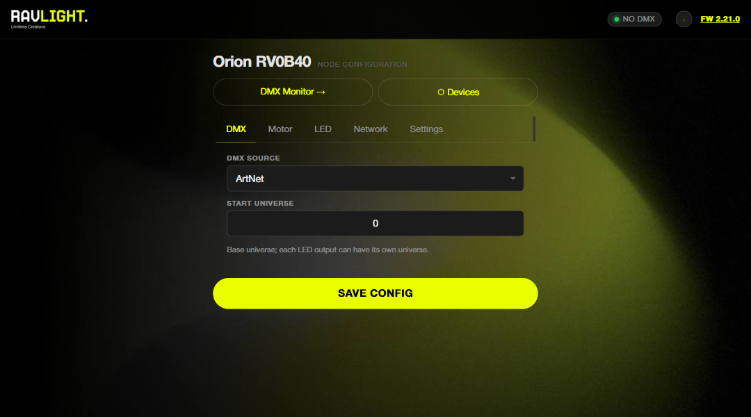Web UI — DMX source section
