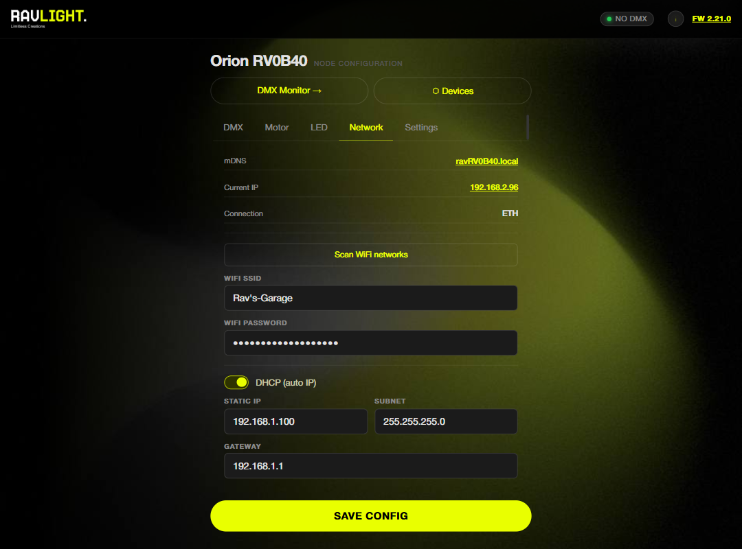 Web UI — Network section