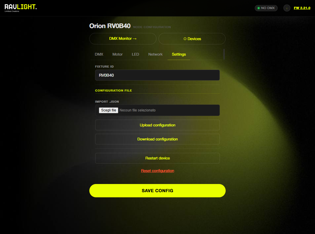 Web UI — Settings section
