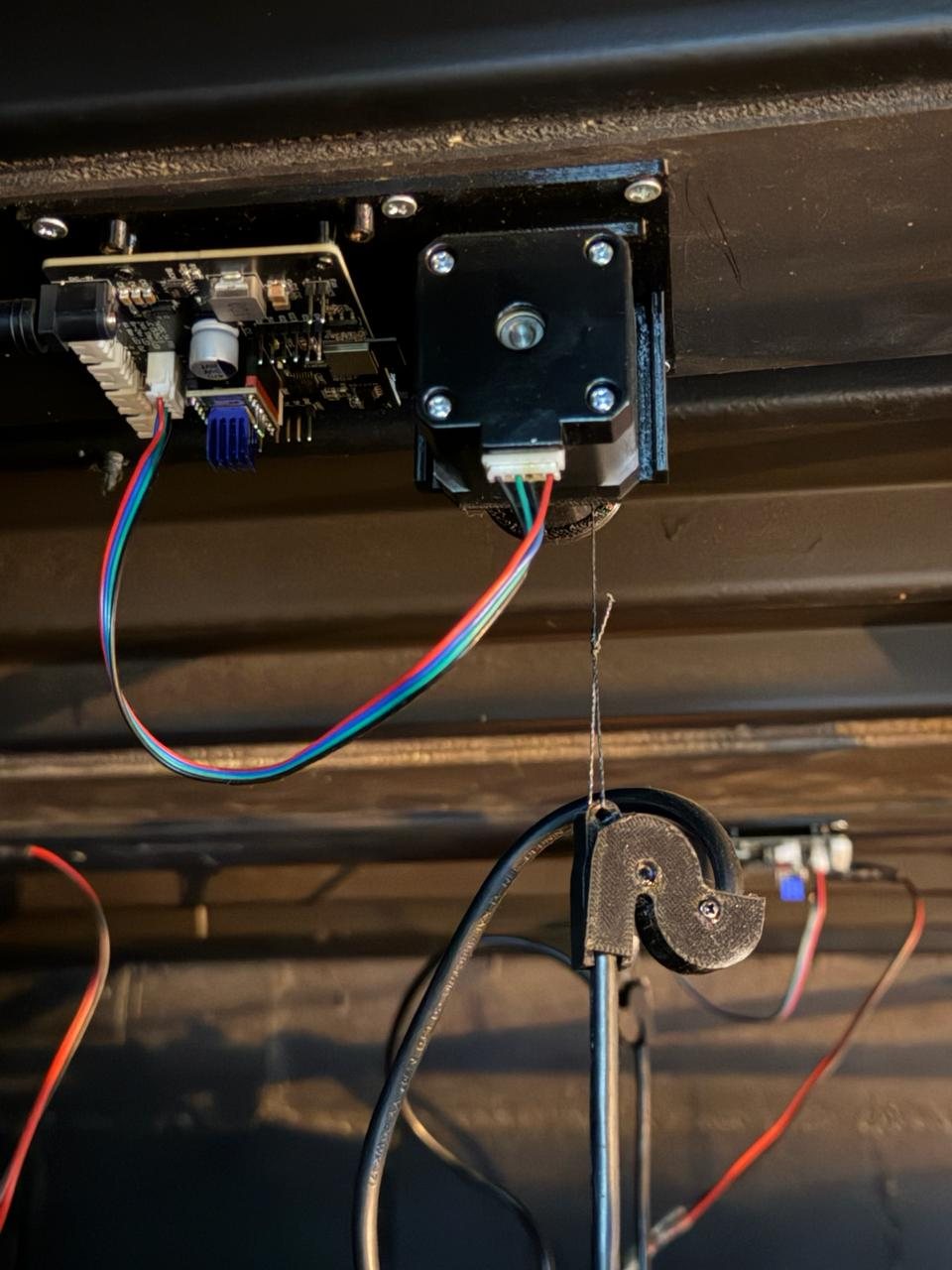 LED Lifter board, stepper motor and drum mounted above the ceiling
